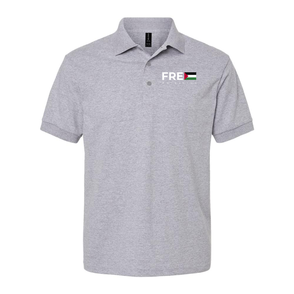 Men's Free Palestine White Logo Dry Blend Polo - Gray