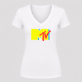 Women's MTV V Neck T-Shirt in white