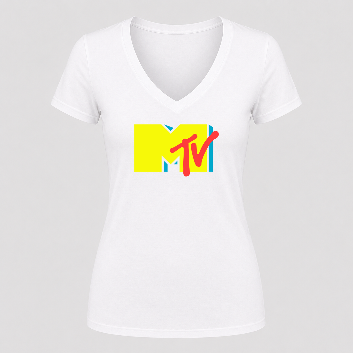 Women's MTV V Neck T-Shirt in white