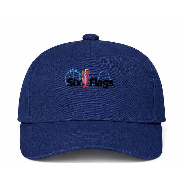 Six Flags Logo Navy Dad Baseball Cap Hat