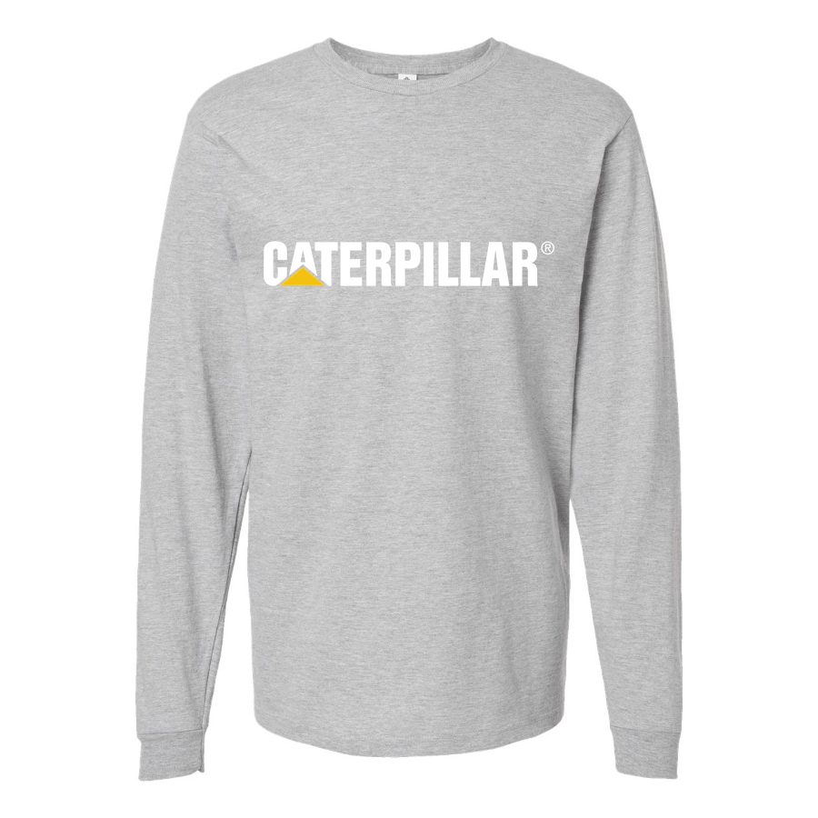 Men's Caterpillar-Logo White Long sleeves Cotton Blend T-Shirt - Gray