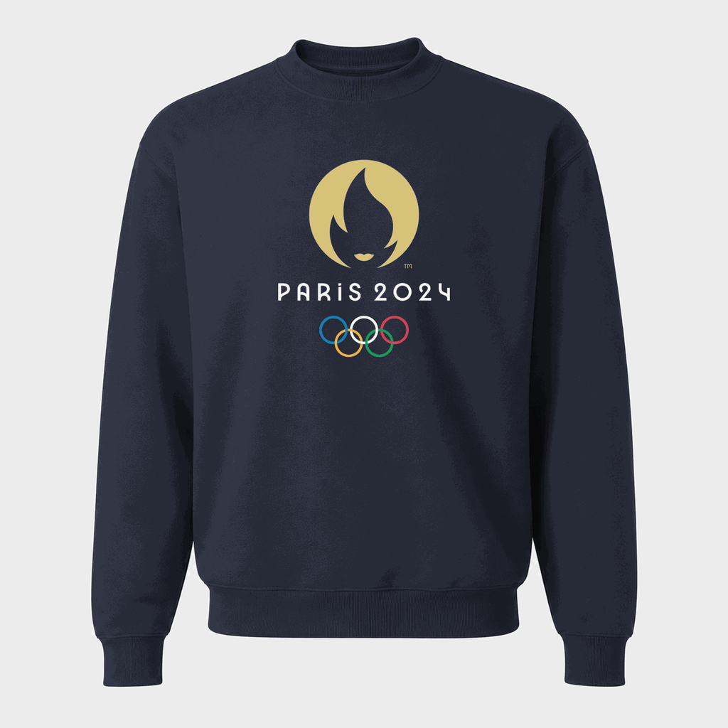 Men's Olympics 2024 Paris White Logo Crewneck Sweatshirt - Navy