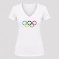 Women's Olympic Rings Black Design V Neck T-Shirt in white