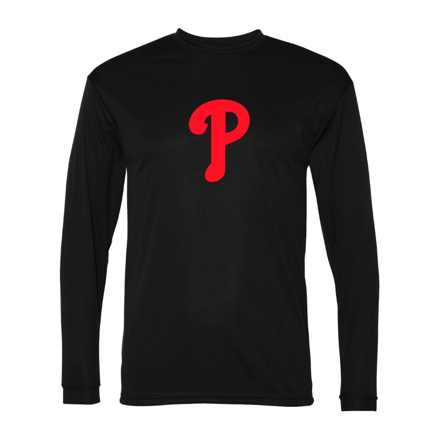 Men's Philadelphia Phillies Polyester Long Sleeve T-Shirt - Black