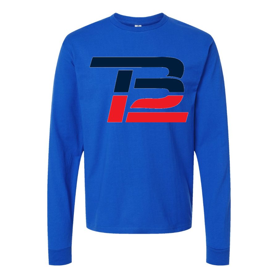 Men's Tom Brady 12 Long sleeves Cotton Blend T-Shirt - Blue