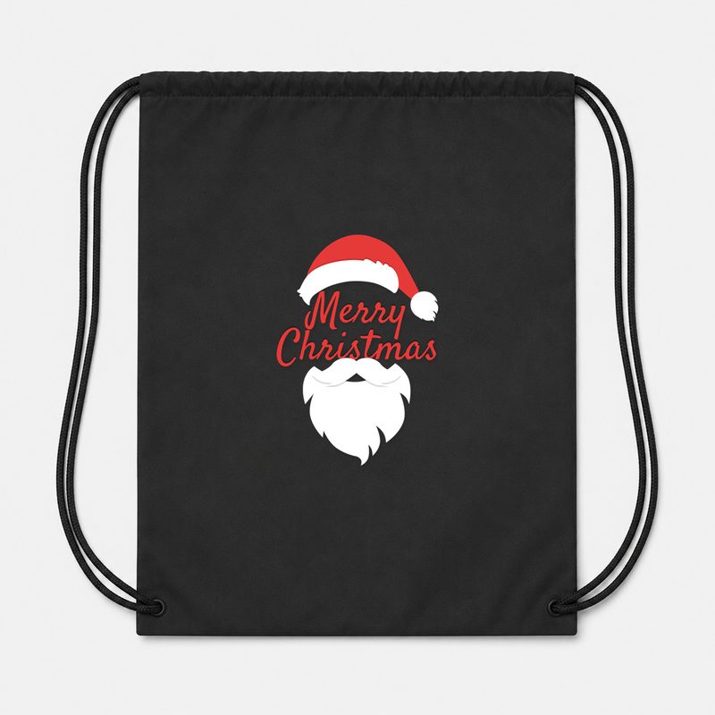 Merry Christmas Santa Drawstring Bag - Black
