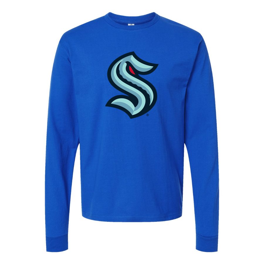 Men's Seattle Kraken Long sleeves Cotton Blend T-Shirt - Blue