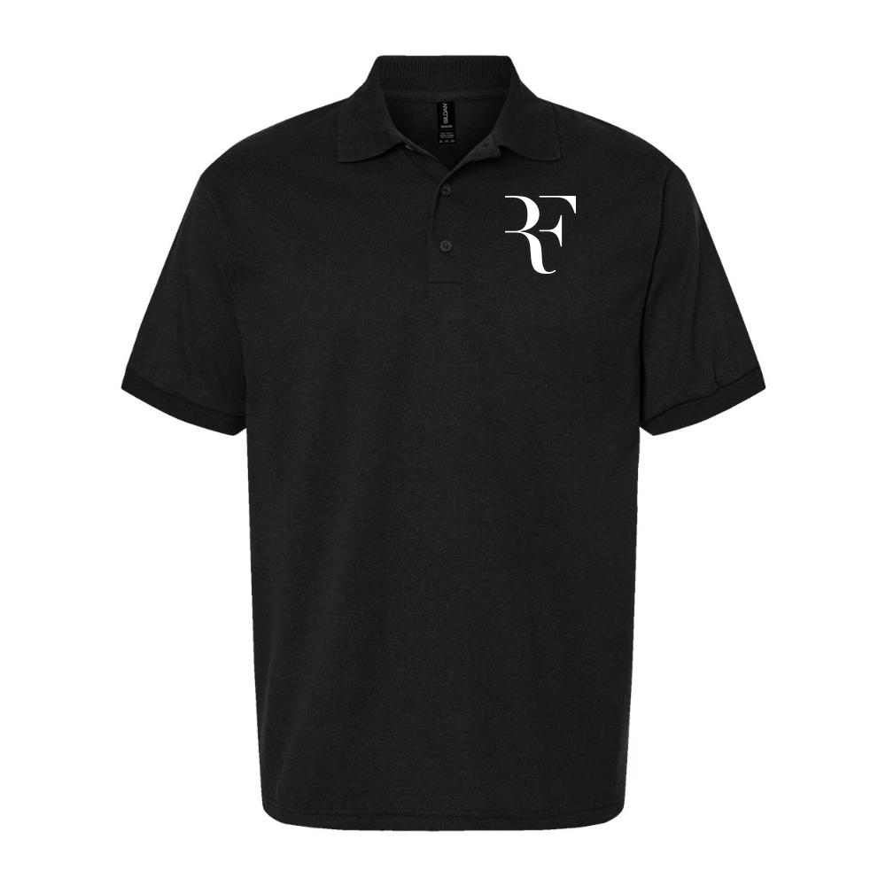 Men's Roger Federer White Logo Dry Blend Polo - Black