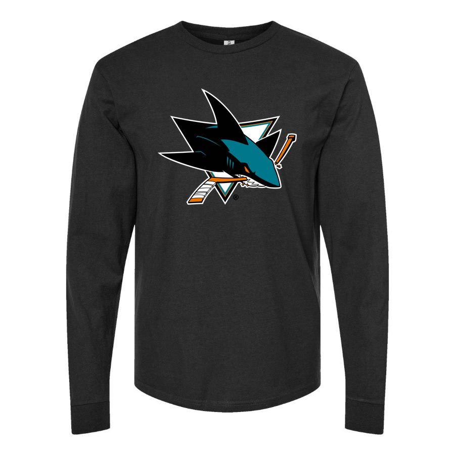 Men's San Jose Sharks Long sleeves Cotton Blend T-Shirt - Black