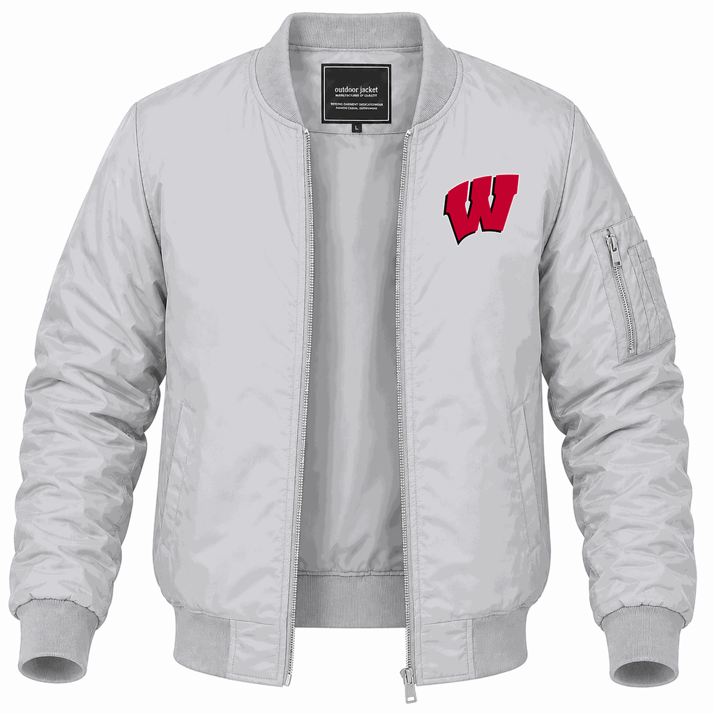 Men's Wisconsin Badgers Logo Lightweight Bomber Jacket - Gray