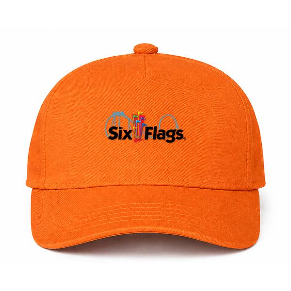 Six Flags Logo Orange Dad Baseball Cap Hat
