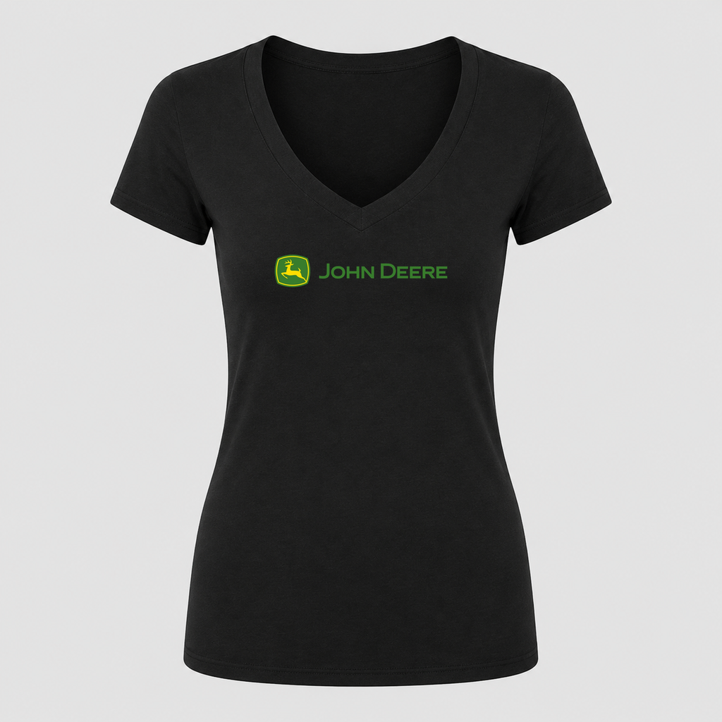 Women's John Deere V Neck T-Shirt in black