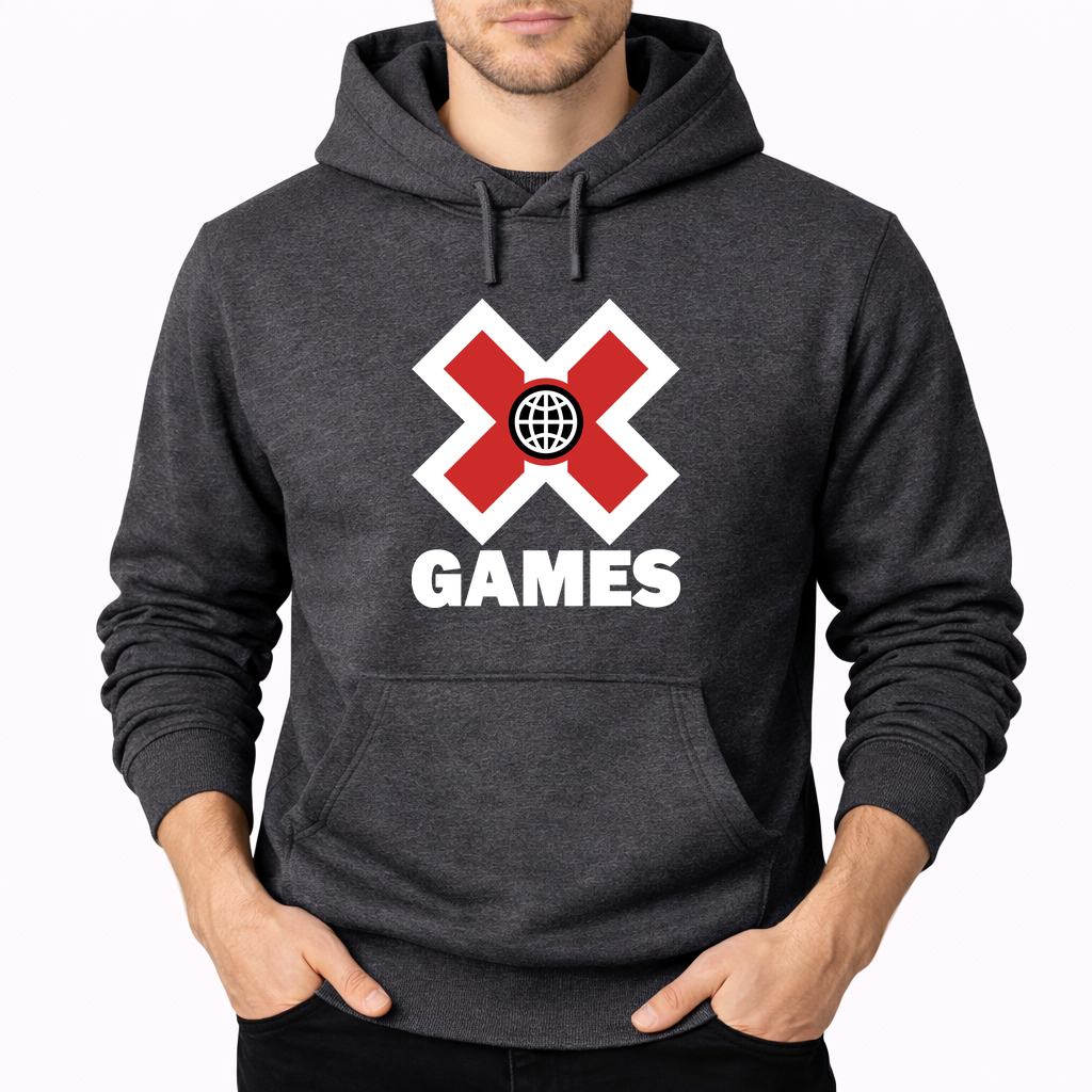 Men's X Games .white Pullover Hoodie - Charcoal