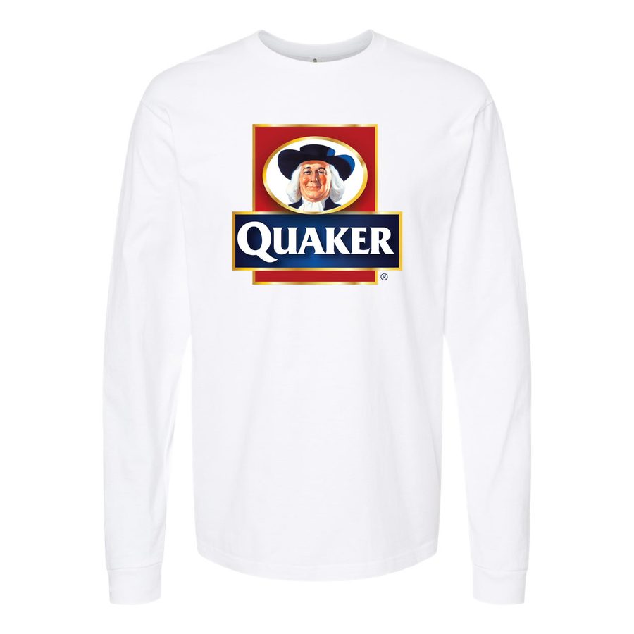 Men's Quaker-Logo-food Long sleeves Cotton Blend T-Shirt - White