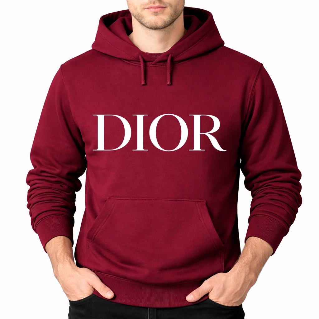 Men's Dior White Pullover Hoodie - Burgundy