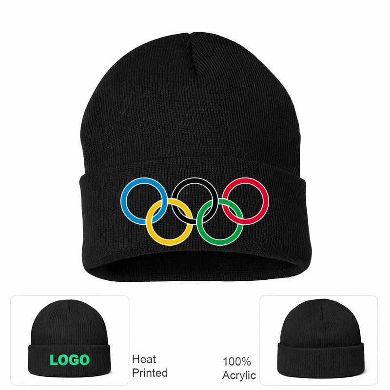 Olympic Ring Black Logo Black Beanie Hat