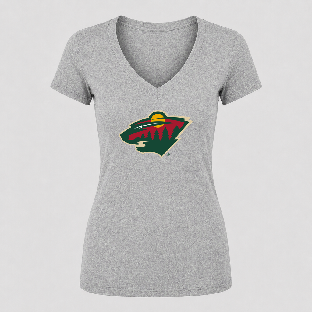Women's Minnesota Wild V Neck T-Shirt in gray