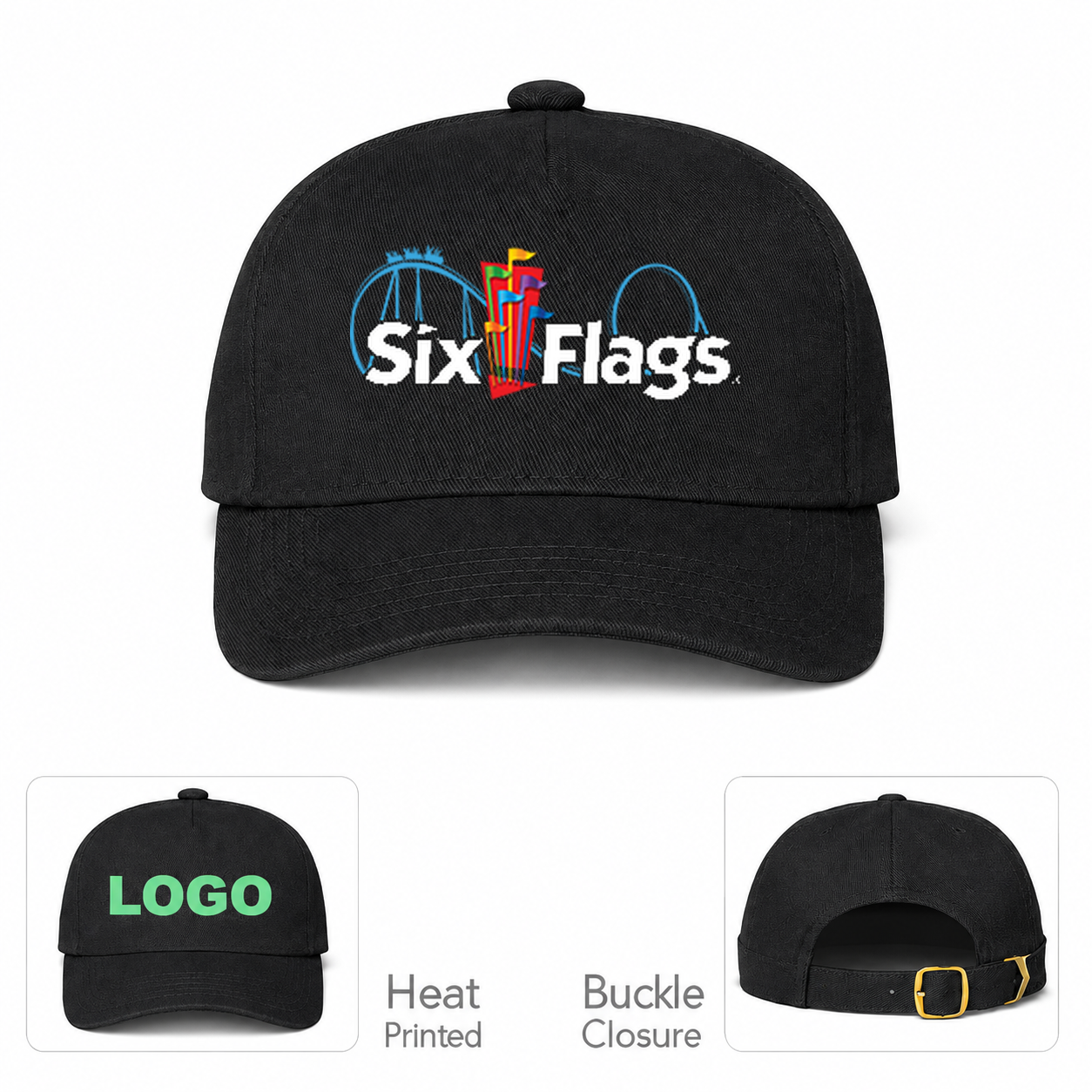 Six Flags Black Dad Baseball Cap Hat