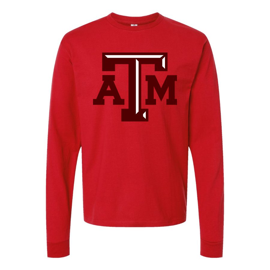 Men's texas-am-university-logo-png-transparent Long sleeves Cotton Blend T-Shirt - Red