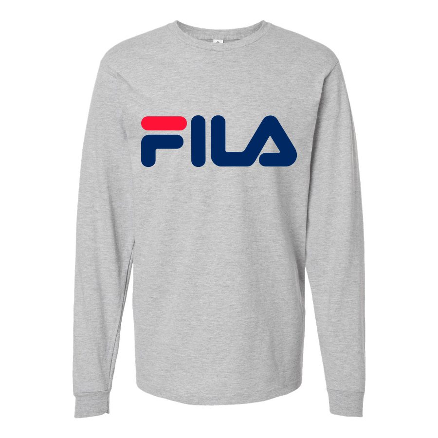 Men's Fila-logo-1536x864 Long sleeves Cotton Blend T-Shirt - Gray