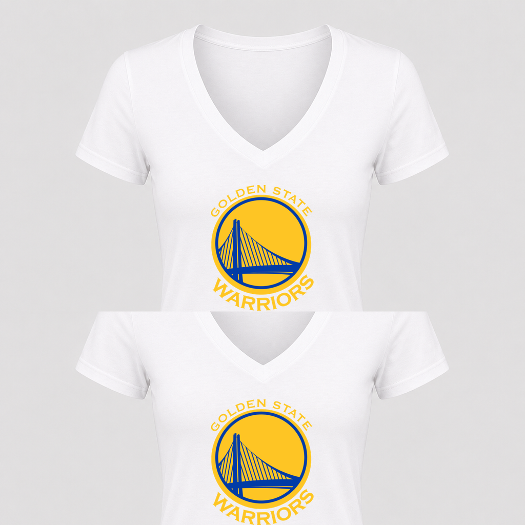 Women's Golden State Warriors Yellow Design V Neck T-Shirt in white
