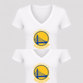 Women's Golden State Warriors Yellow Design V Neck T-Shirt in white