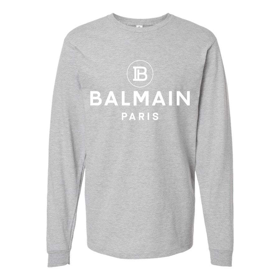 Men's Balmain Paris white Long sleeves Cotton Blend T-Shirt - Gray