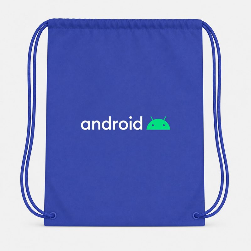 Android White Drawstring Bag - Blue