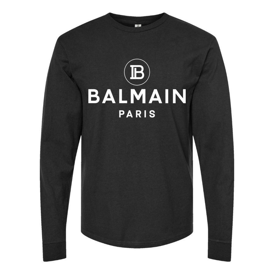 Men's Balmain Paris white Long sleeves Cotton Blend T-Shirt - Black