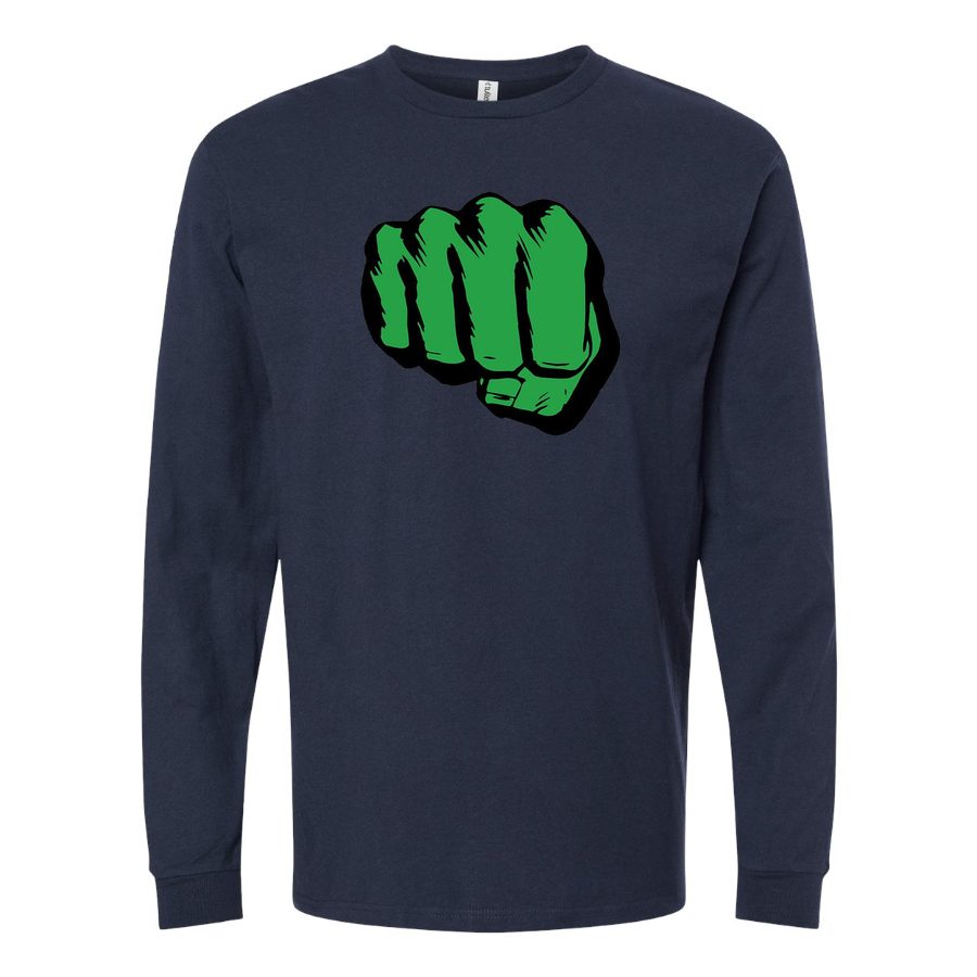 Men's Hulk Punch logo Long sleeves Cotton Blend T-Shirt - Navy
