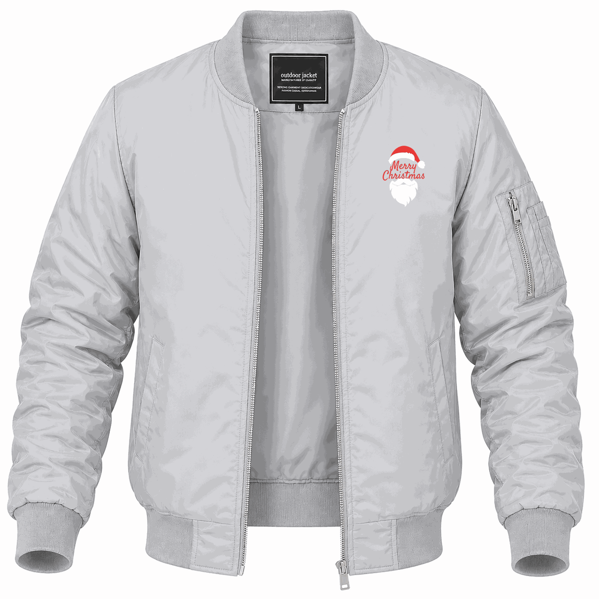 Men's Merry Christmas Santa Claus Lightweight Bomber Jacket - Gray