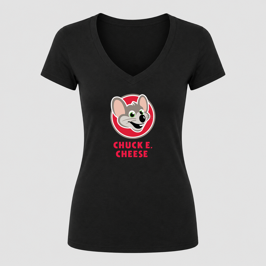 Women's Chuck E. Cheese V Neck T-Shirt in black