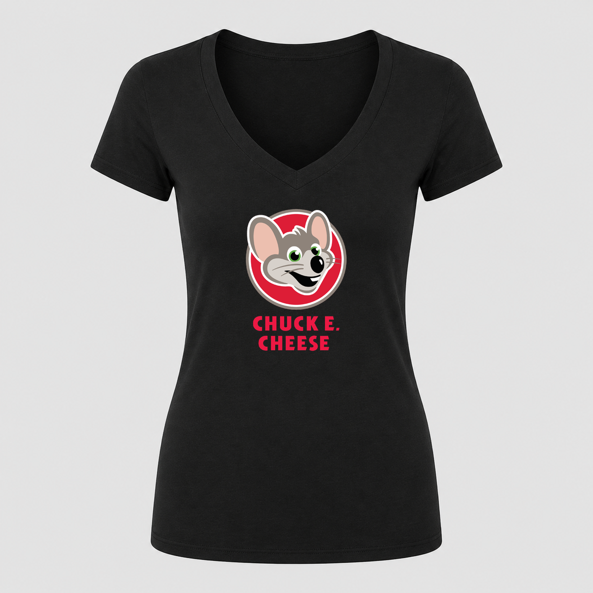 Women's Chuck E. Cheese V Neck T-Shirt in black