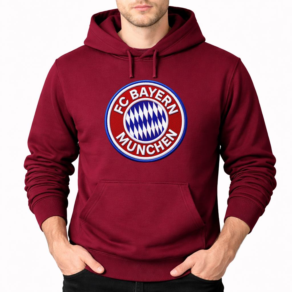 Men's FC Bayern Munich Soccer Embroidery Pullover Hoodie - Burgundy