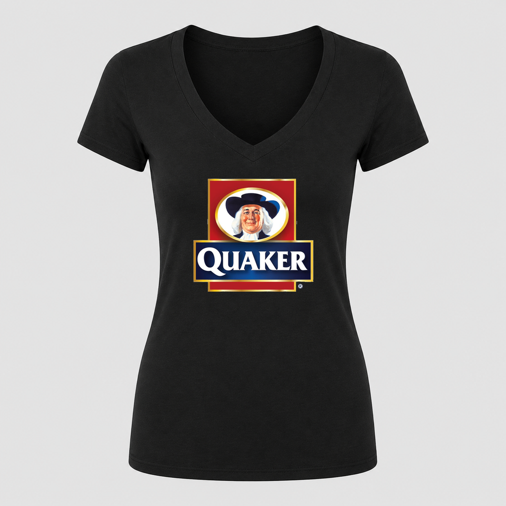 Women's Quaker V Neck T-Shirt in black
