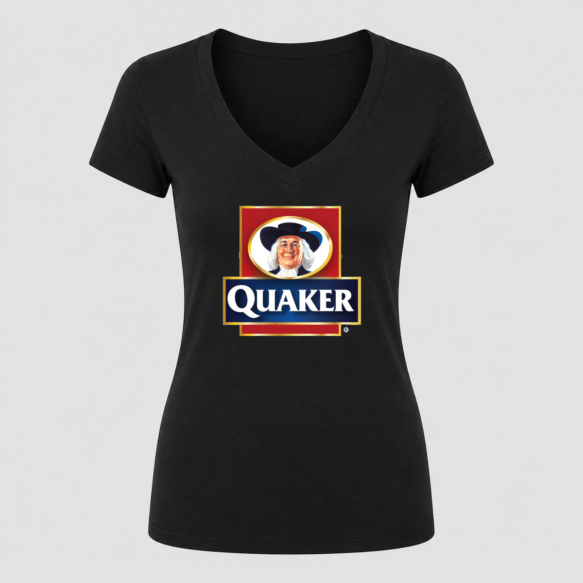 Women's Quaker V Neck T-Shirt in black
