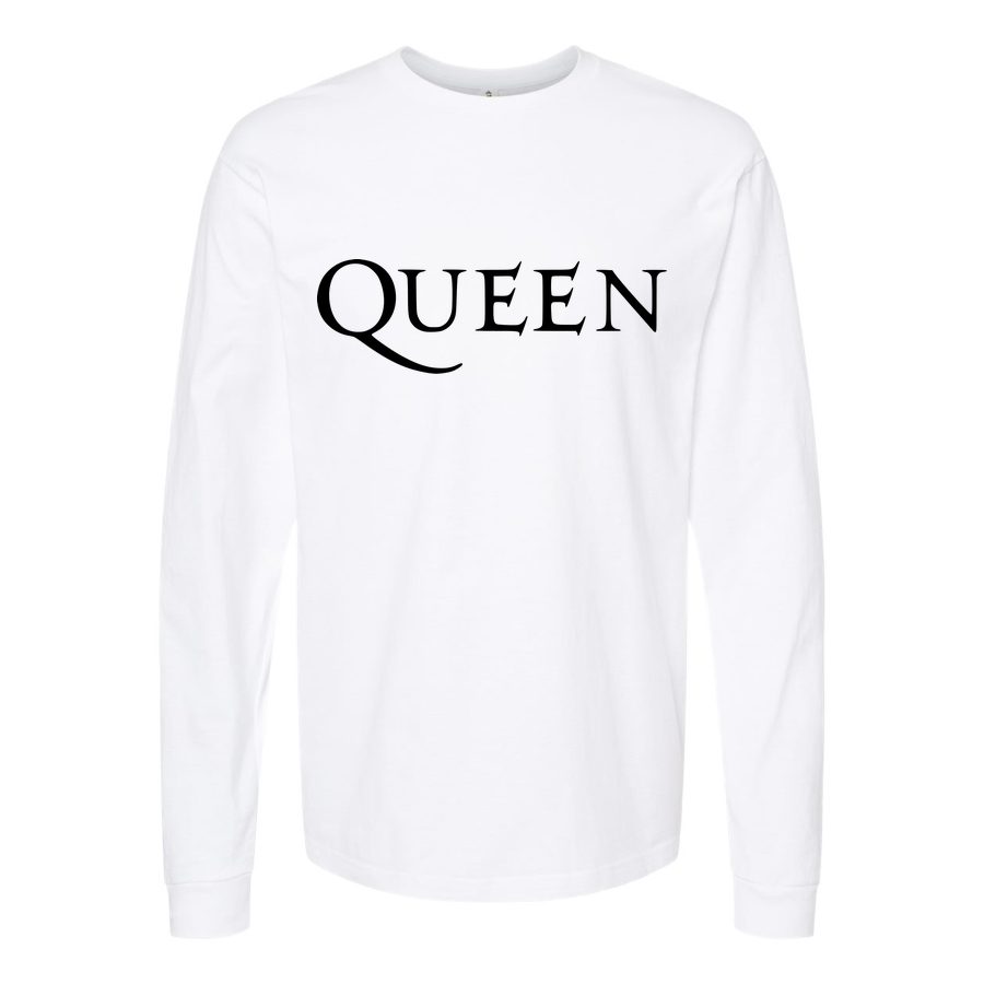 Men's Queen-Logo Long sleeves Cotton Blend T-Shirt - White