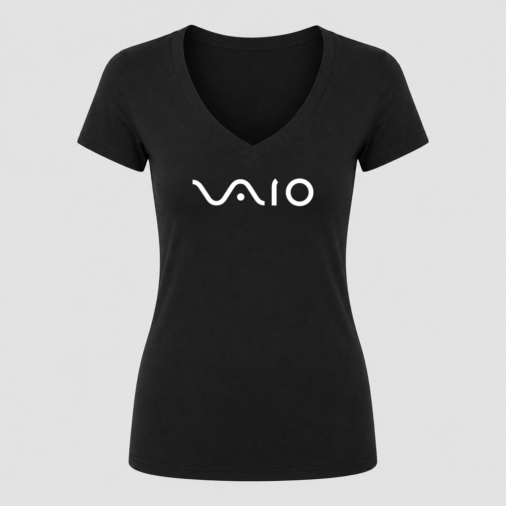 Women's Sony VAIO White Design V Neck T-Shirt in black
