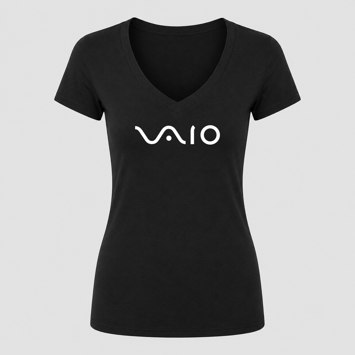 Women's Sony VAIO White Design V Neck T-Shirt in black