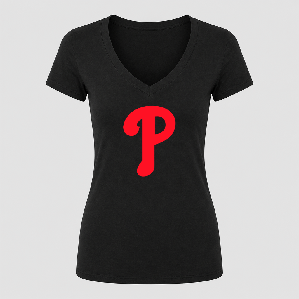 Women's Philadelphia Phillies V Neck T-Shirt in black