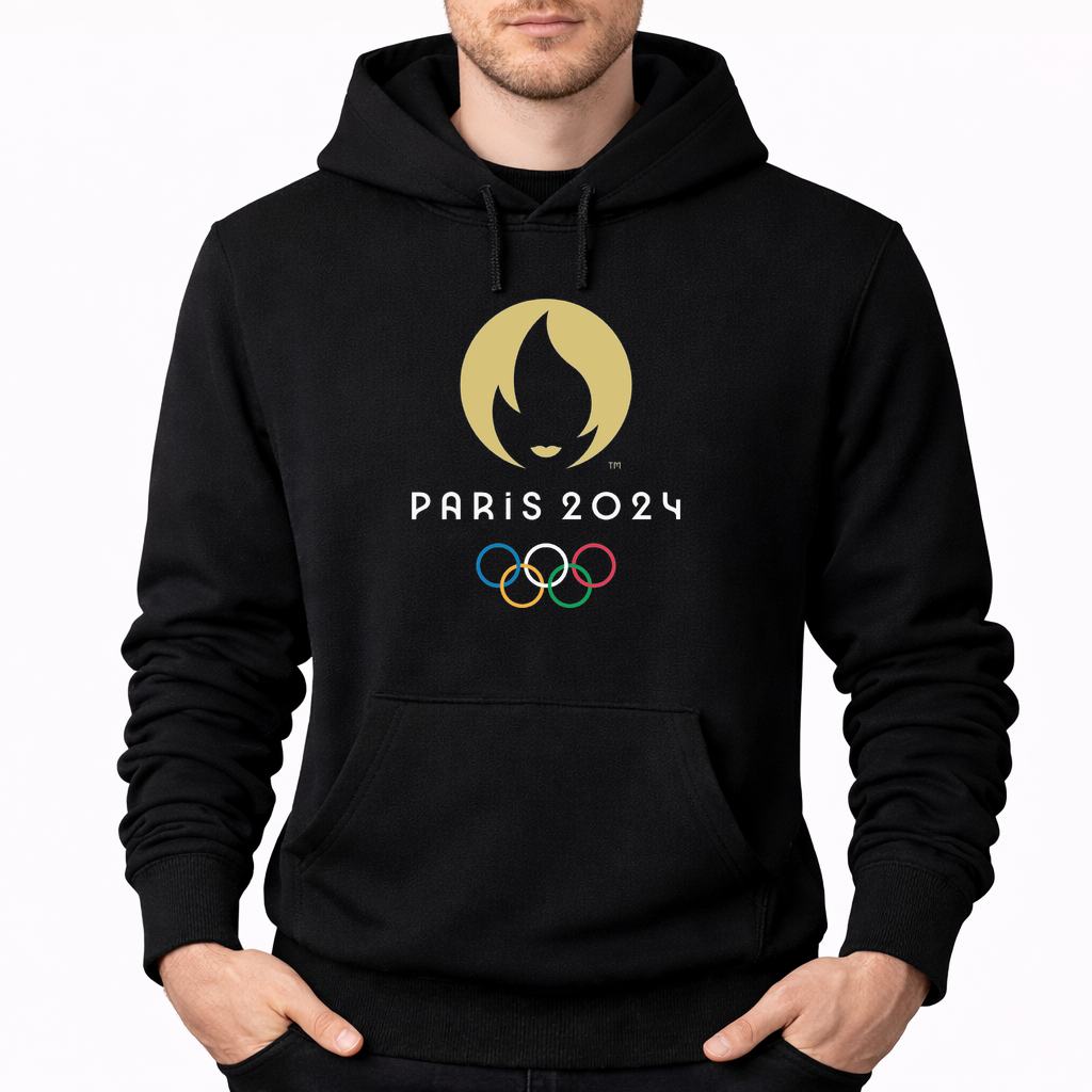 Men's Olympics 2024 Paris White Pullover Hoodie - Black