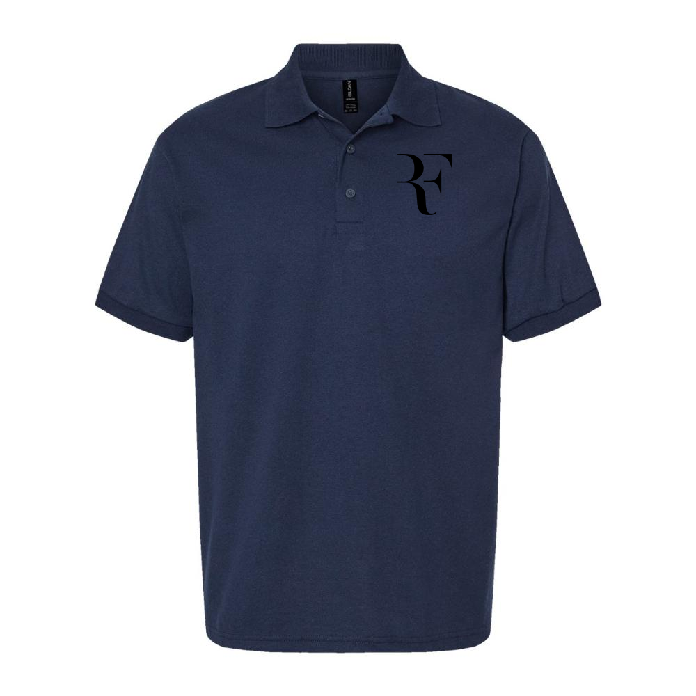 Men's Roger Federer Black Logo Dry Blend Polo - Navy