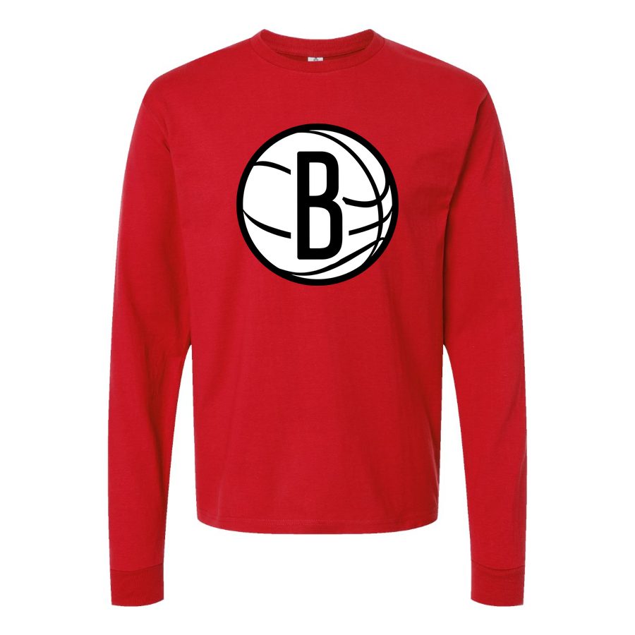 Men's Brooklyn Nets Long sleeves Cotton Blend T-Shirt - Red