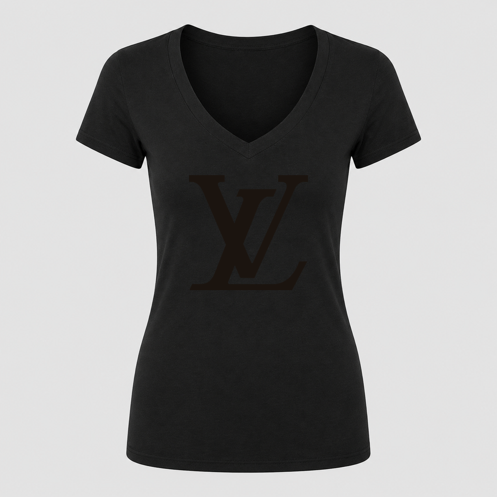 Women's Louis Vuitton V Neck T-Shirt in black