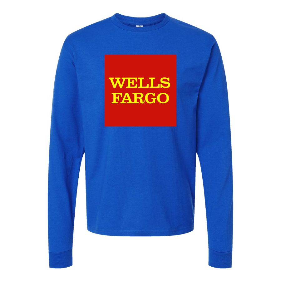 Men's wells-fargo-logo-transparent Long sleeves Cotton Blend T-Shirt - Blue