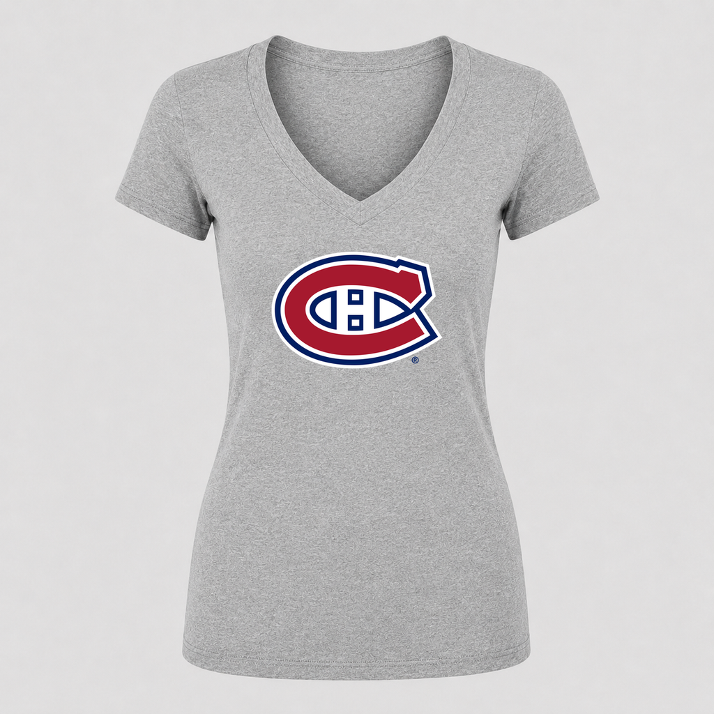 Women's Montreal Canadiens V Neck T-Shirt in gray