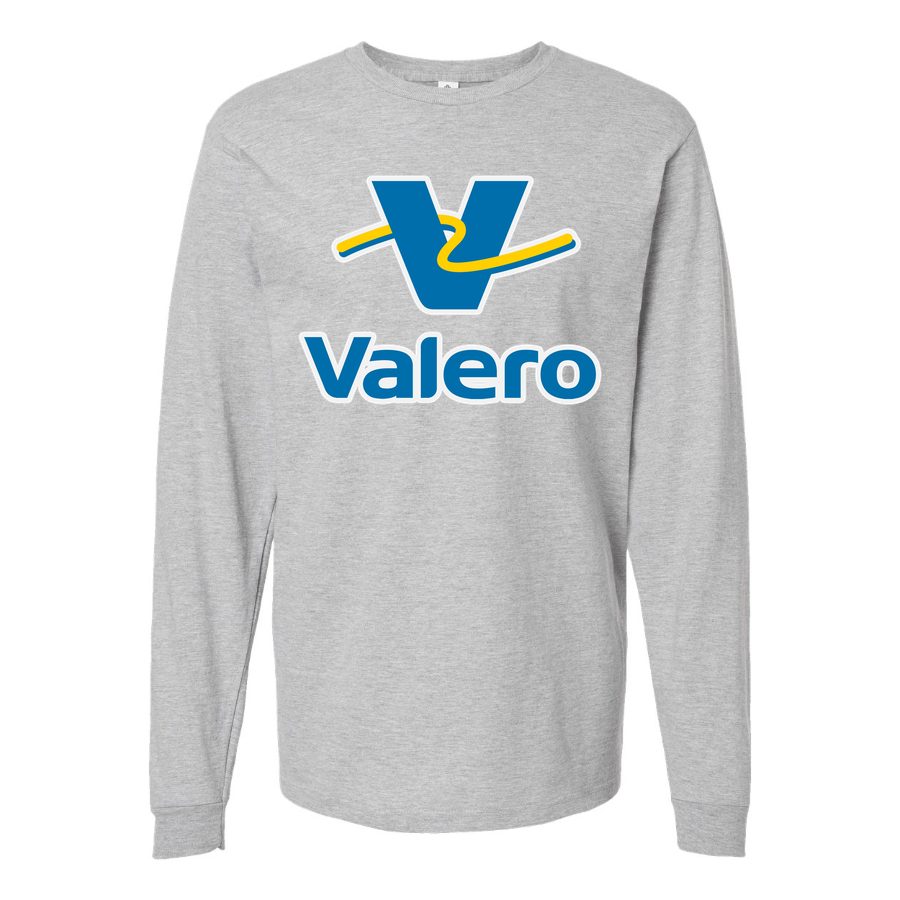 Men's Valero Gas Station Logo Long sleeves Cotton Blend T-Shirt - Gray