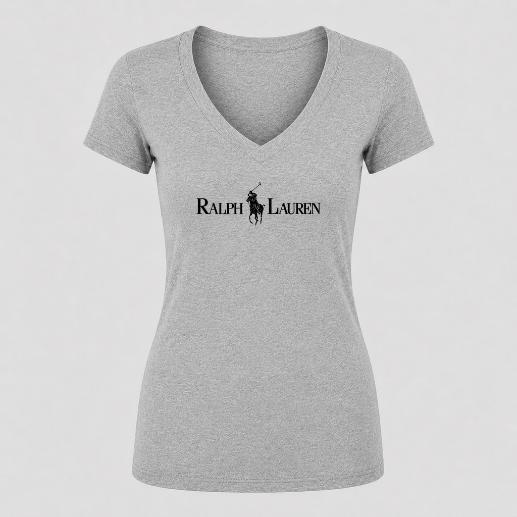 Women's Polo Ralph Lauren Black Design V Neck T-Shirt in gray