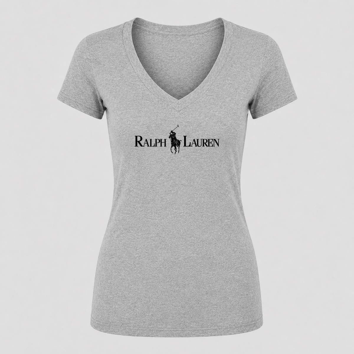 Women's Polo Ralph Lauren Black Design V Neck T-Shirt in gray