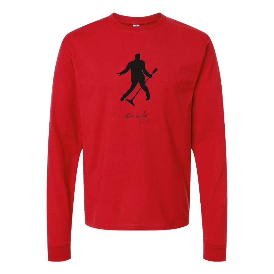 Men's Elvis-Presley-Logo Long sleeves Cotton Blend T-Shirt - Red